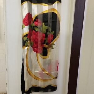 Floral Sheer Curtain with Red and Gold Accents